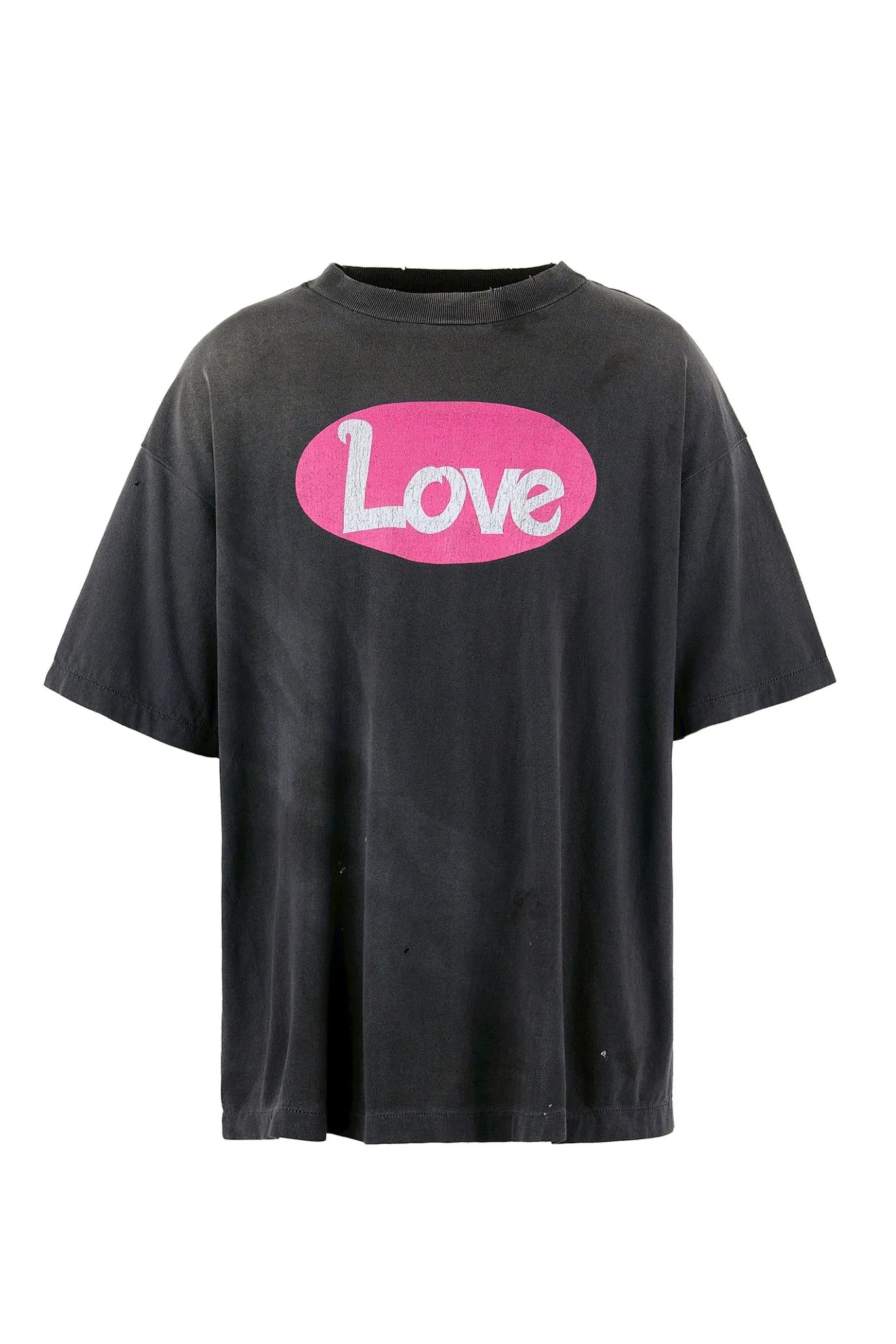 SAINT Mxxxxxx SS TEE/LOVE/BLK LOVE Pink Love Skull Distressed TEE Washed Black S-XL Cylindrical Fabric Ready-made Assute Dyeing Ma Liu Fading Washing Technology Top Printing Technology Handmade Graffiti Splashing Ink Correct Main Mark/Wash Mark/Anti-Counterfeiting Label Top Purchasing Level